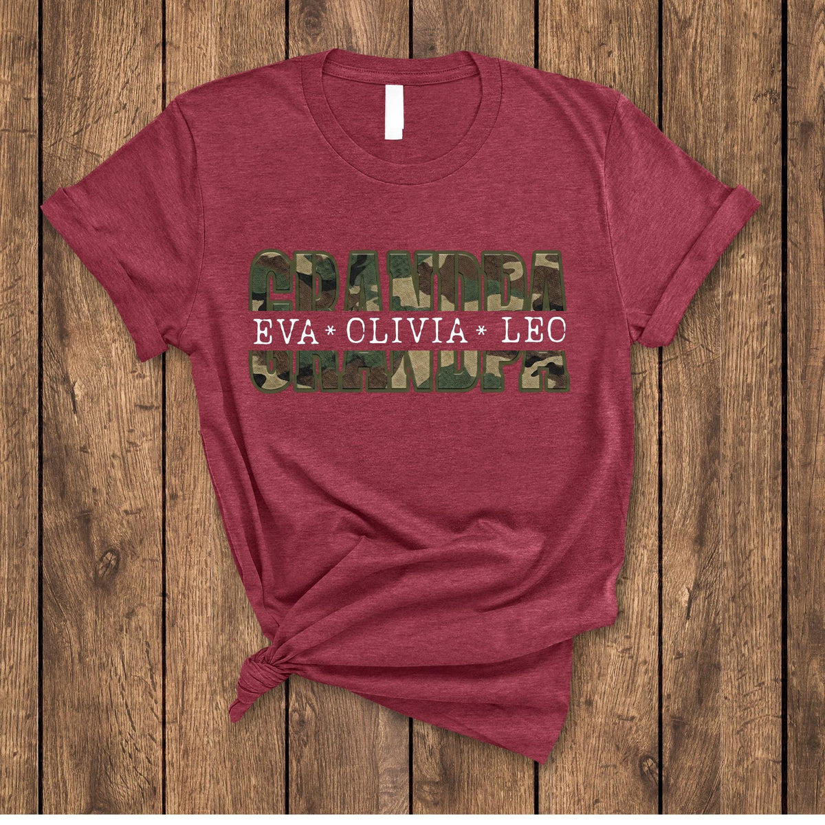 Custom Camo Grandpa Shirt, Personalized Papa Shirt with Grandkids Names, Father’s Day Gift for Grandpa, Camouflage Grandpa Tee
