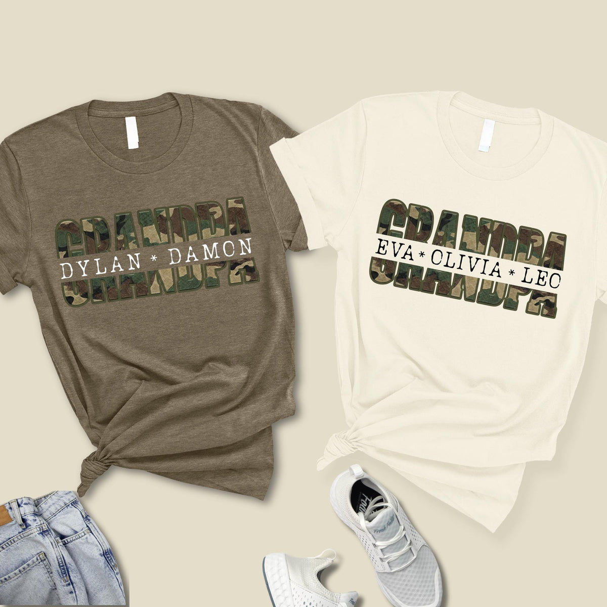 Custom Camo Grandpa Shirt, Personalized Papa Shirt with Grandkids Names, Father’s Day Gift for Grandpa, Camouflage Grandpa Tee