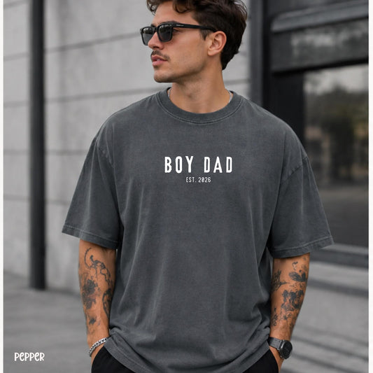 Custom Boy Dad Shirt, Comfort Colors® Boy Dad Tee, Minimalist Father Apparel, Custom EST Gift, New Dad Announcement
