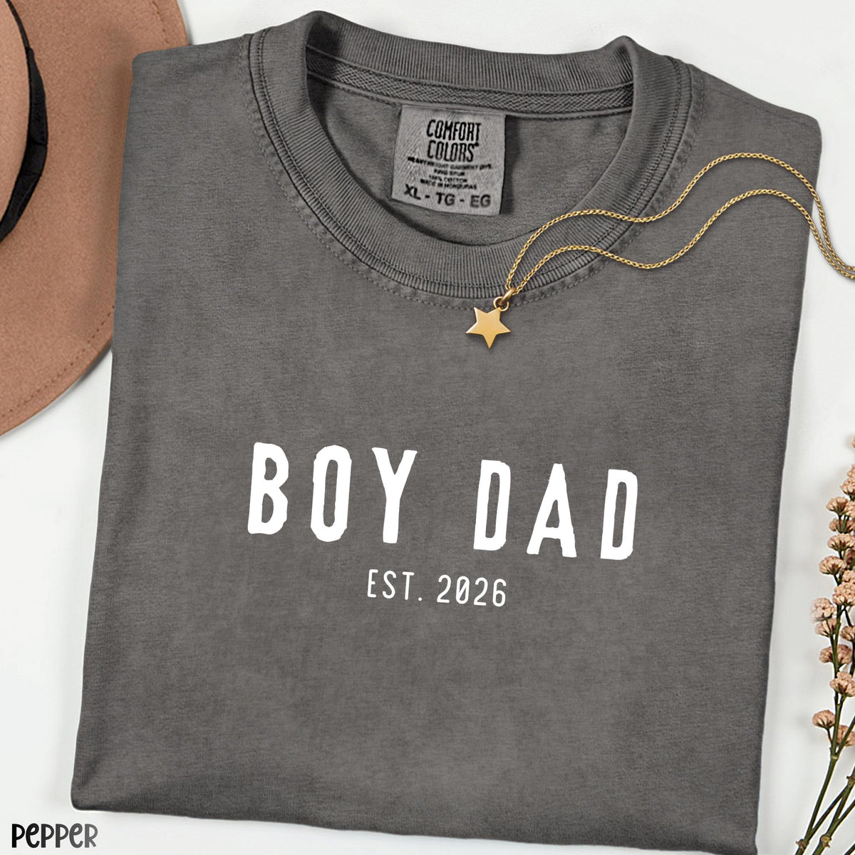 Custom Boy Dad Shirt, Comfort Colors® Boy Dad Tee, Minimalist Father Apparel, Custom EST Gift, New Dad Announcement