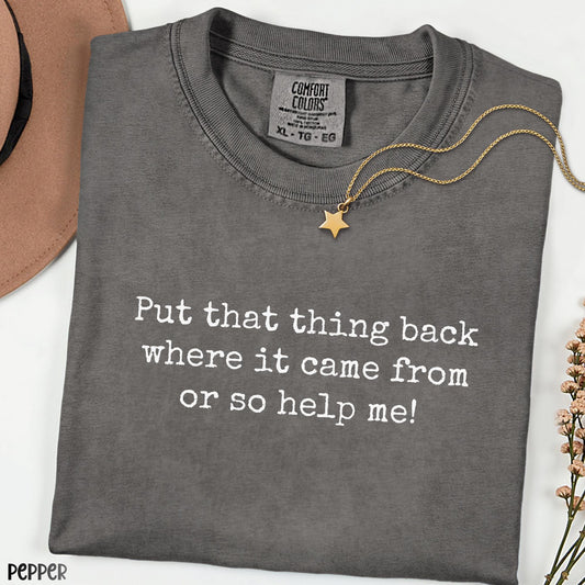 Put That Thing Back Where It Came From Or So Help Me Tee, Funny Quote Shirt, Minimalist Comfort Colors Shirt, Family Vacation Tee