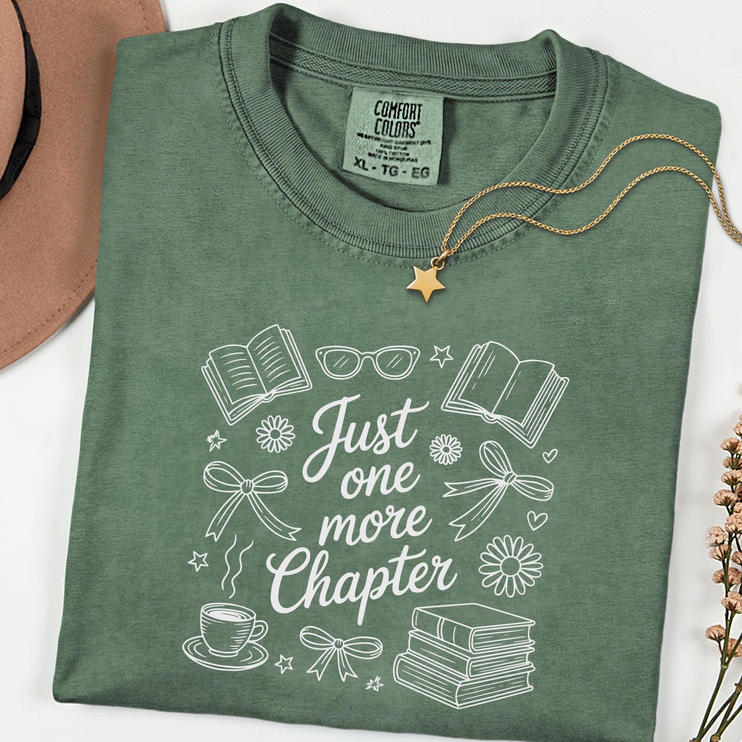 Comfort Colors® Just One More Chapter Shirt, Book Lover Shirt, Books and Coffee Shirt, Summer Bookish Shirt