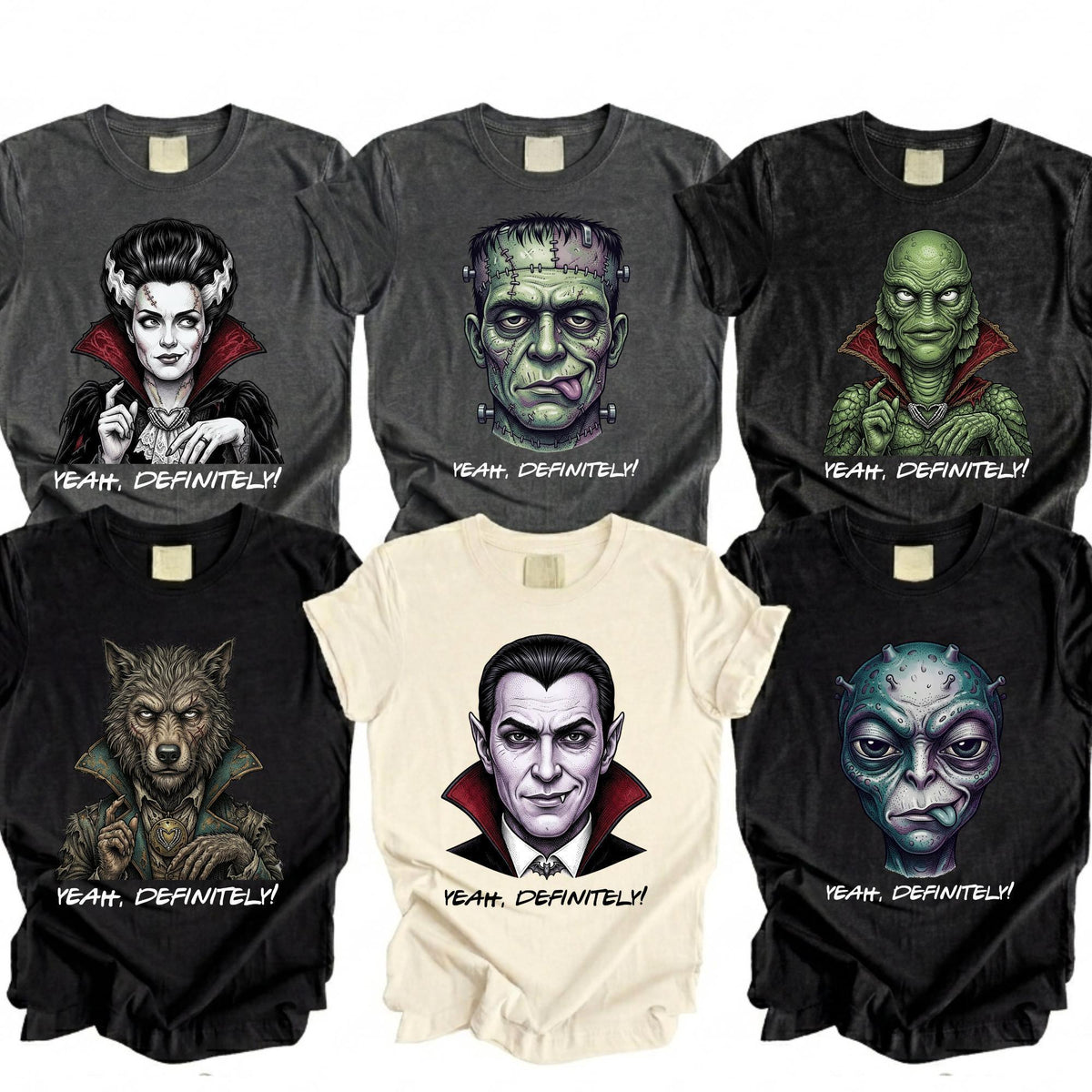Comfort Colors® Sarcastic Bride of Frankenstein Shirt, Dark Universe Family Matching Tee, Yeah Definitely Funny Vintage Gothic Trip Shirt