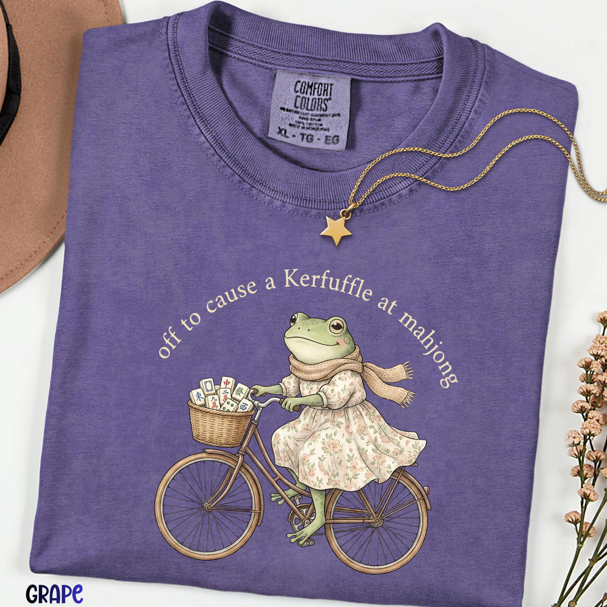 Off To Cause A Kerfuffle At Mahjong Comfort Colors® Shirt, Sarcastic Meme Frog Riding Bike Tee, Mental Health Awareness Gift |