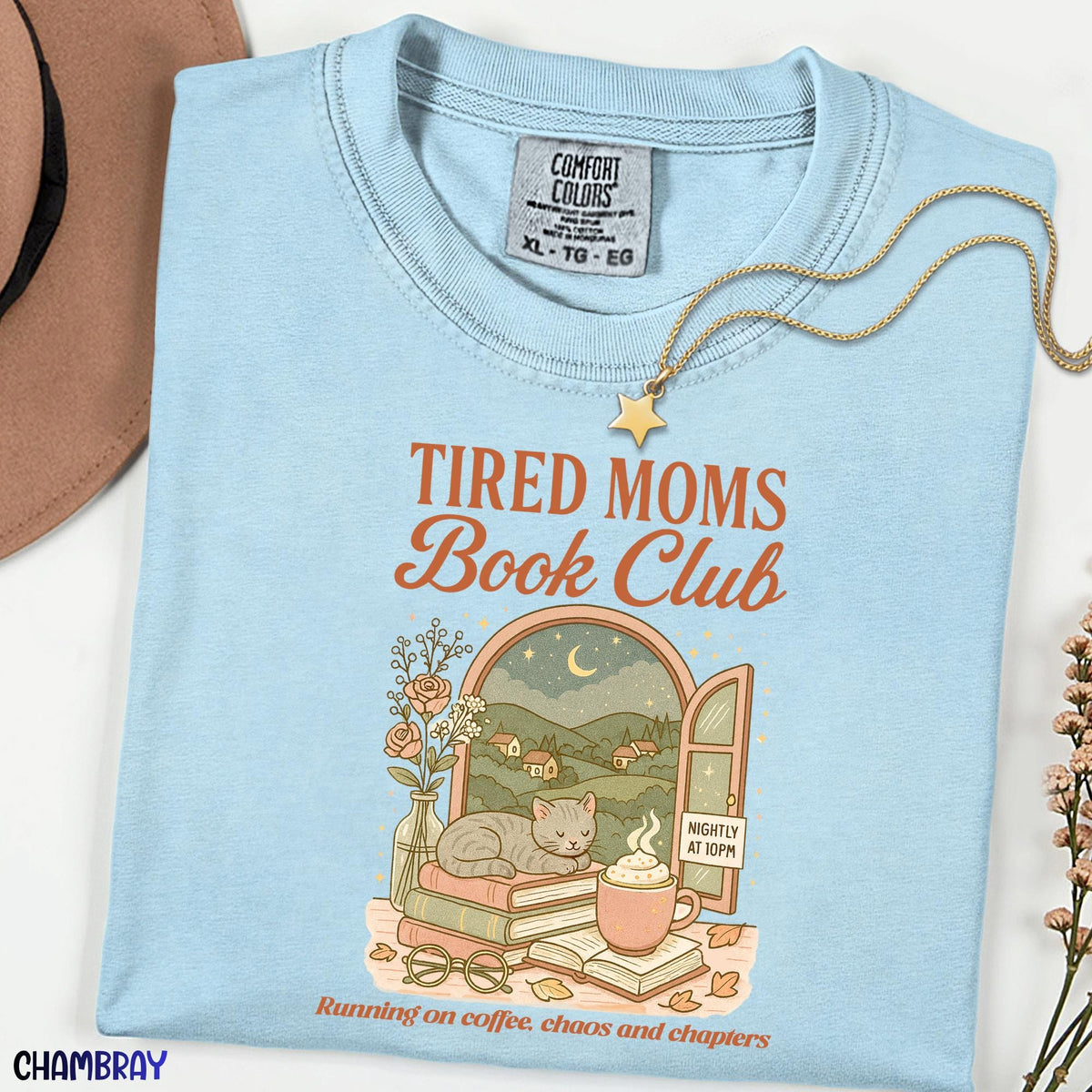 Tired Moms Book Club Comfort Colors Style Shirt, Funny Book Lover Mom Life Tee, Retro Doodle Graphic T-Shirt, Cozy Bookworm Gift for Moms