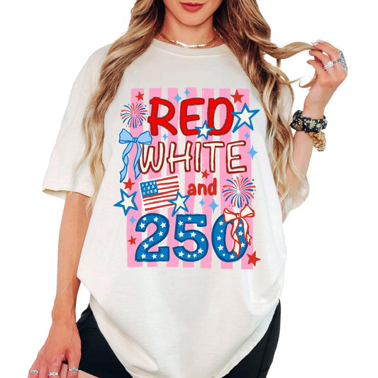 Comfort Colors® Red White and 250 Shirt 4th of July Gift Shirts, Vintage Coquette Patriotic Shirt, Retro Independence Day Tee