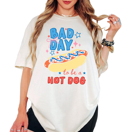 Comfort Colors® Bad To Be a Hot Dog Shirt 4th of July Gift Shirts, Vintage Coquette Patriotic Shirt, Retro Independence Day Tee