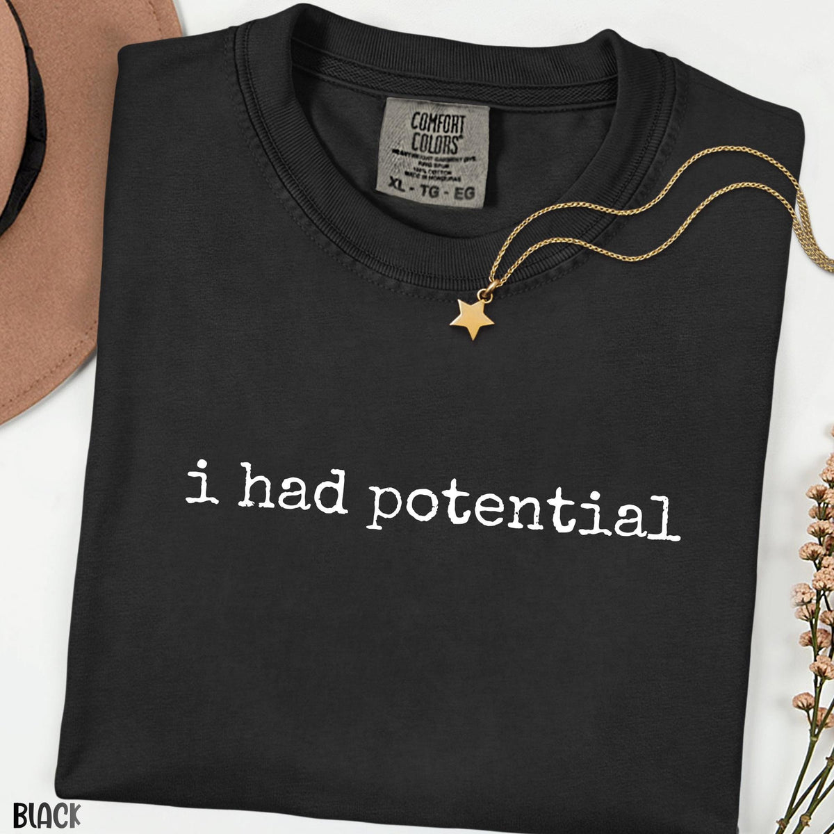 I Had Potential Comfort Colors Shirt, Funny Self Deprecating Tee, Minimalist Sarcastic Meme Shirt, Nerdy Book Lover Graphic TShirt