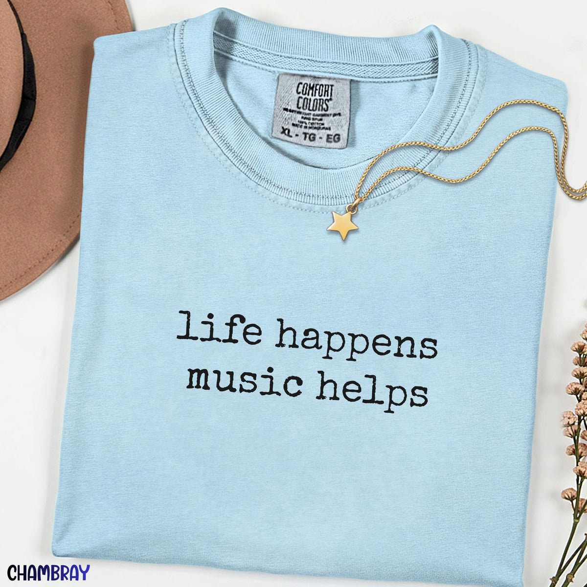 Life Happens Music Helps Comfort Colors Shirt, Minimalist Music Quote Tee, Trendy Concert Vibes TShirt, Gift for Music Lovers & Musicians