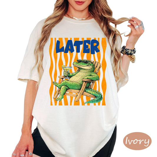 Comfort Colors® Later Gator Shirt, Stripe Crab Tee, Funny Beach Graphic Tee, Coastal Vacation T Shirt, Summer Ocean Lover Gift Top