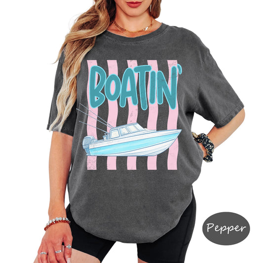 Comfort Colors® Boatin Shirt, Vintage Stripe Tee, Funny Beach Graphic Tee, Coastal Vacation T Shirt, Summer Ocean Lover Gift Top