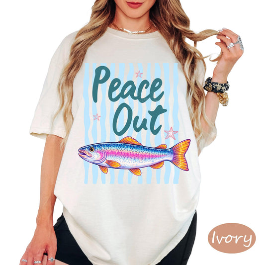 Comfort Colors® Peace Out Shirt, Vintage Stripe Tee, Funny Beach Graphic Tee, Coastal Vacation T Shirt, Summer Ocean Lover Gift Top