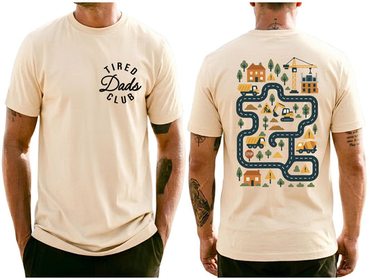 Comfort Colors® Tired Dads Club Shirt, Interactive Road Map Dad Tee, Funny Construction Car Race Track Fathers Day Gift