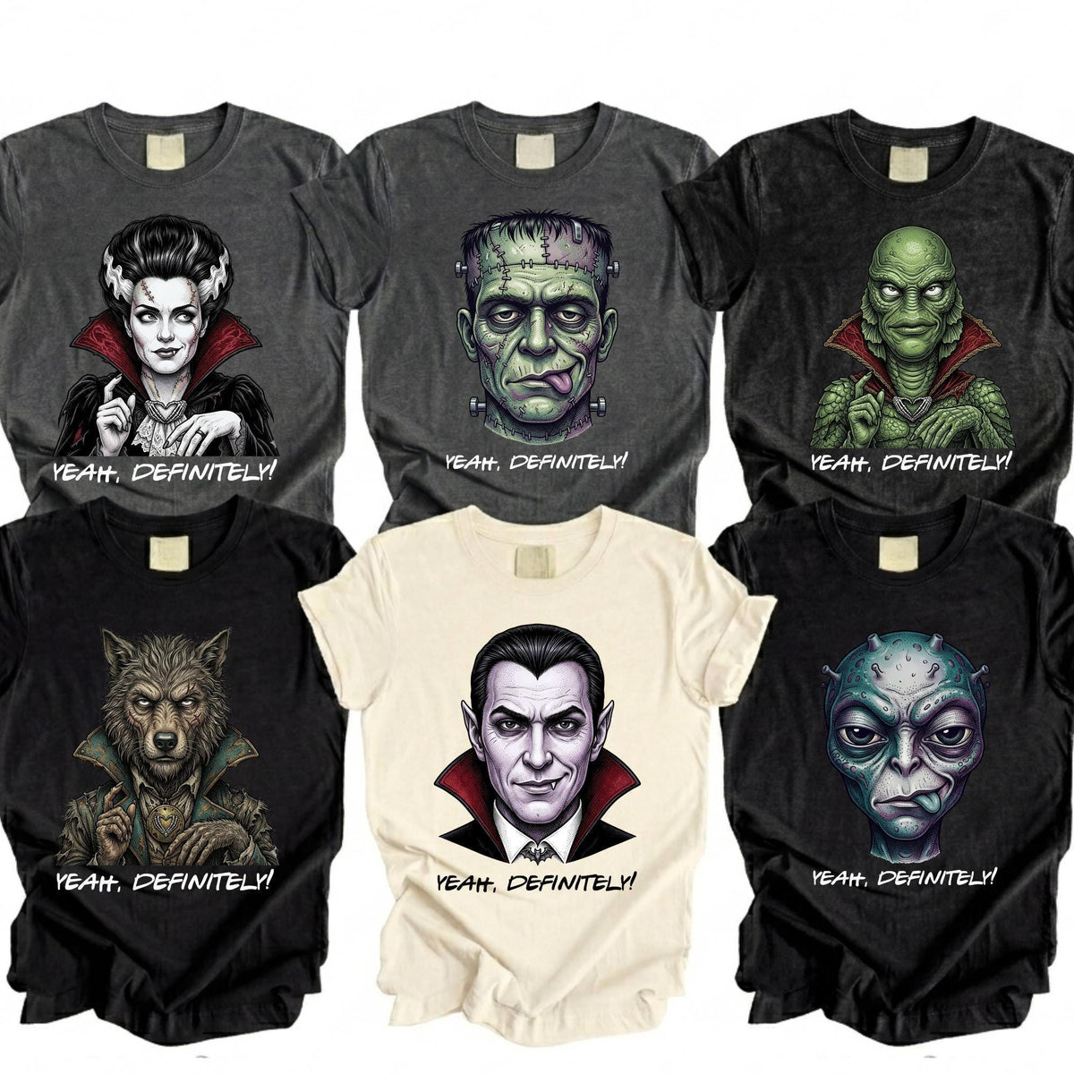 Comfort Colors® Sarcastic Wolfman Shirt, Dark Universe Family Matching Tee, Yeah Definitely Funny Vintage Gothic Trip Shirt