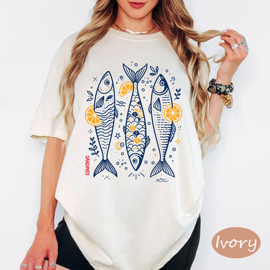 Comfort Colors® Sardines Shirt, Retro Coastal Tshirt, Funny Beach Tee, Summer Graphic Tee