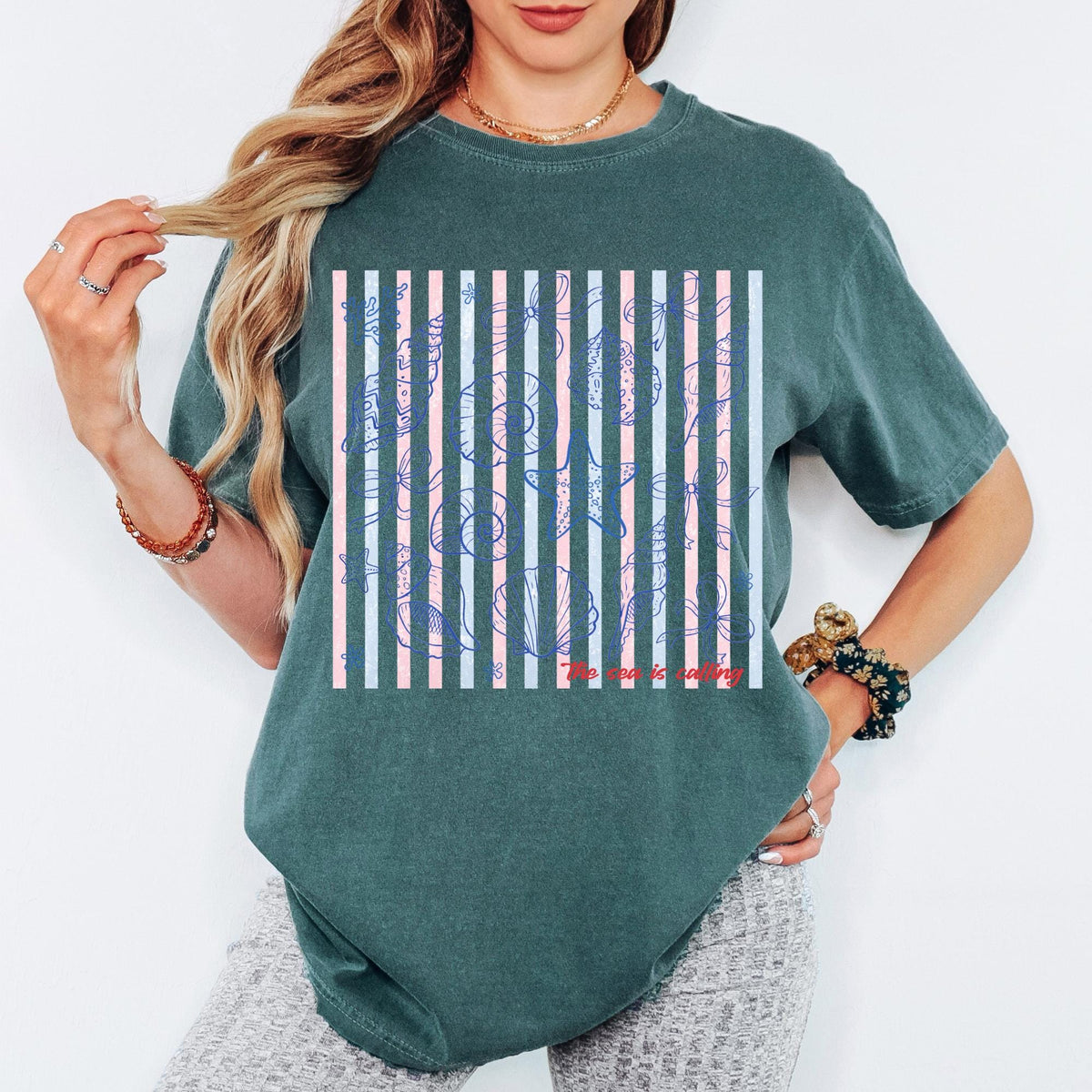 Comfort Colors® The Sea Is Calling Shirt, Retro Coastal Tshirt, Funny Beach Tee, Summer Graphic Tee