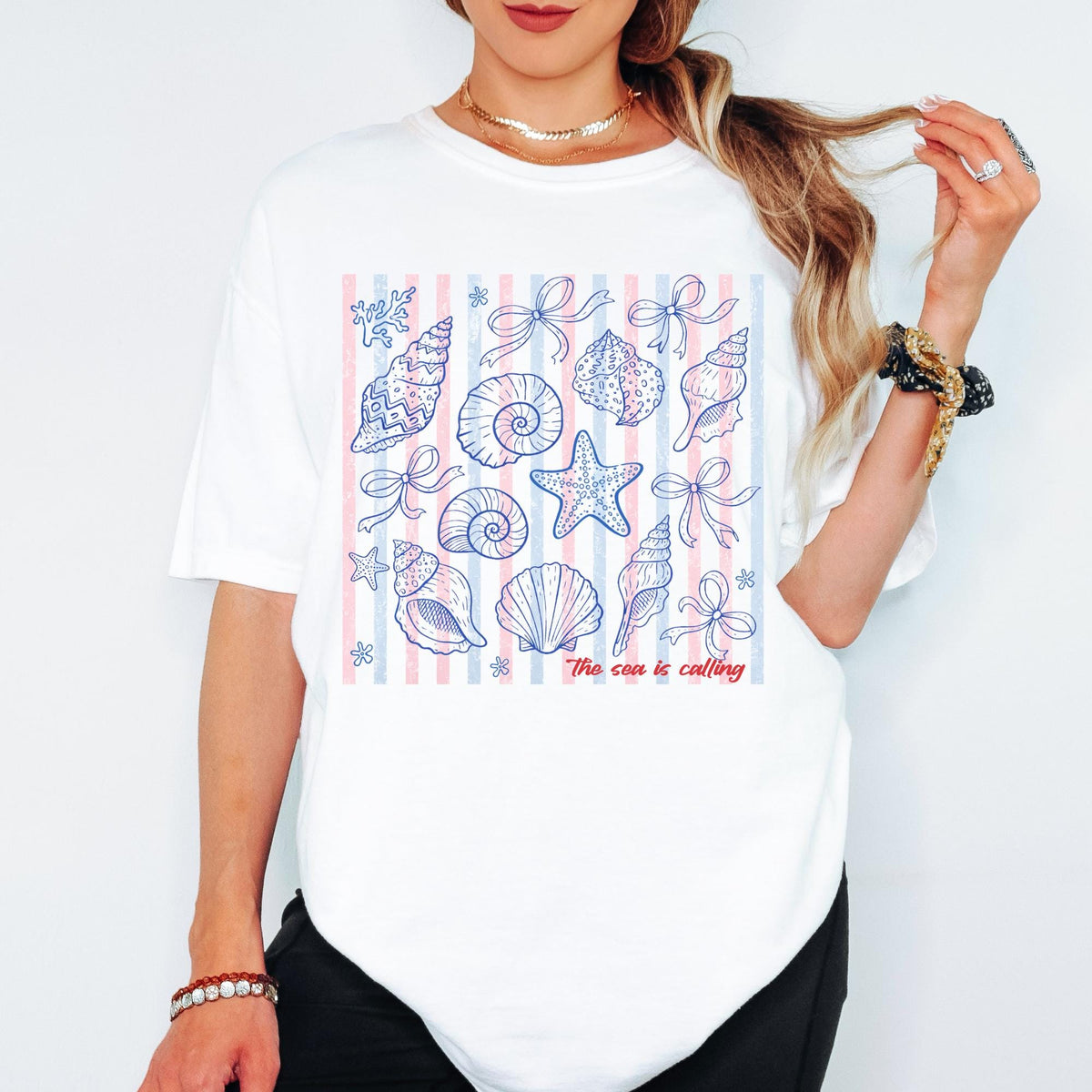 Comfort Colors® The Sea Is Calling Shirt, Retro Coastal Tshirt, Funny Beach Tee, Summer Graphic Tee