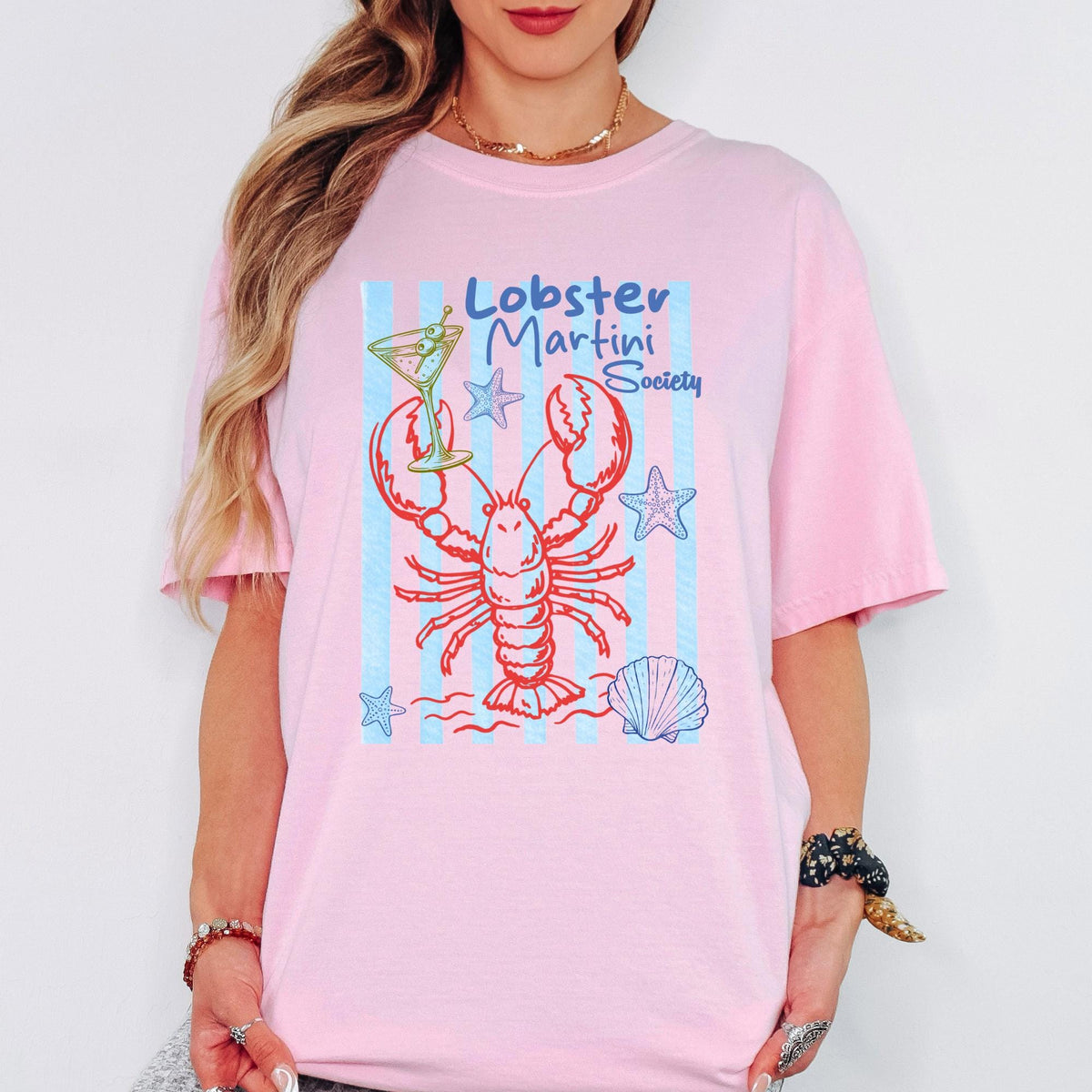 Comfort Colors® Lobster Martini Society Shirt, Retro Coastal Tshirt, Funny Beach Tee, Summer Graphic Tee