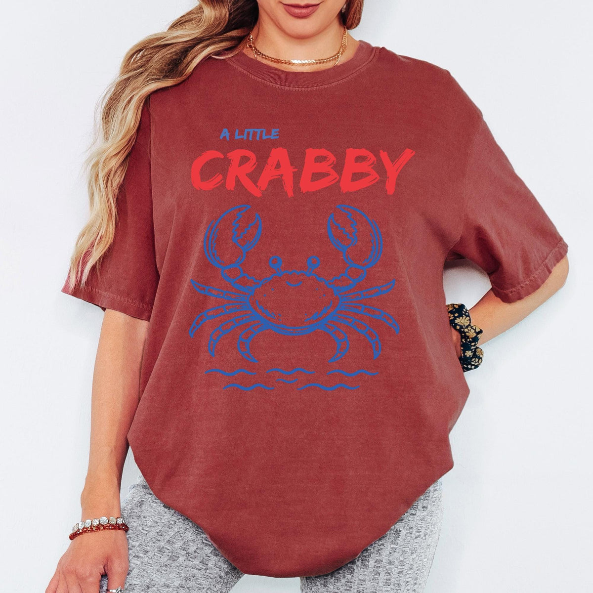 Comfort Colors® A Little Crabby Shirt, Retro Coastal Tshirt, Funny Beach Tee, Summer Graphic Tee