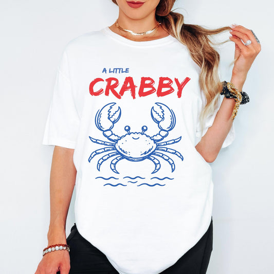 Comfort Colors® A Little Crabby Shirt, Retro Coastal Tshirt, Funny Beach Tee, Summer Graphic Tee