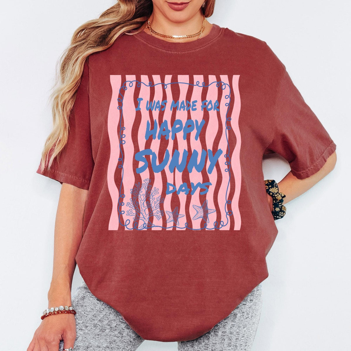 Comfort Colors® I Was Made For Happy Sunny Days Shirt, Retro Coastal Tshirt, Funny Beach Tee, Summer Graphic Tee