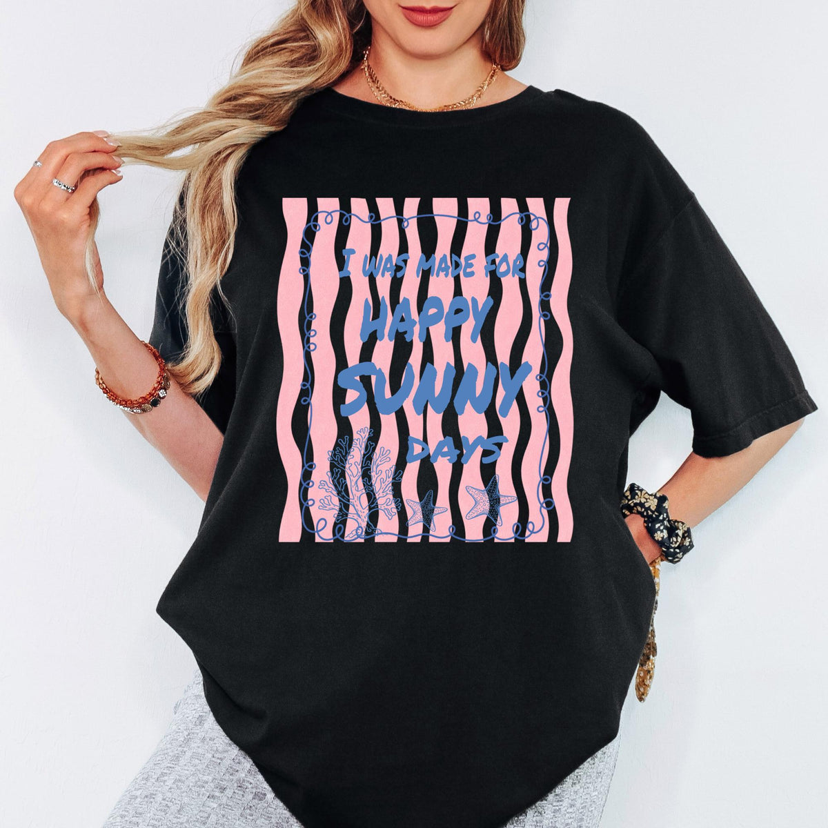 Comfort Colors® I Was Made For Happy Sunny Days Shirt, Retro Coastal Tshirt, Funny Beach Tee, Summer Graphic Tee