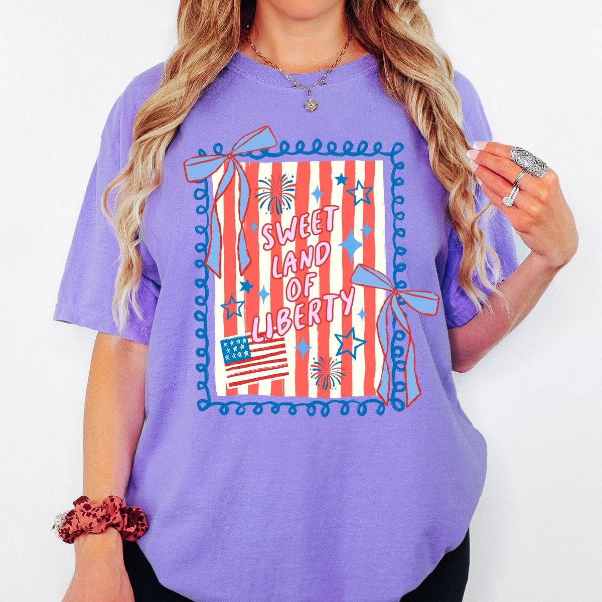 Comfort Colors® America Cherries Bow Shirt 4th of July Gift Shirts, Vintage Patriotic Shirt, Retro Independence Day Tee