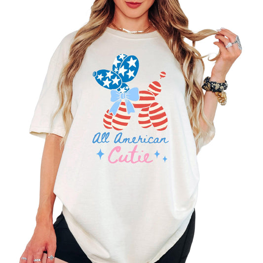 Comfort Colors® All American Cutie Shirt 4th of July Gift Shirts, Vintage Coquette Patriotic Shirt, Retro Independence Day Tee