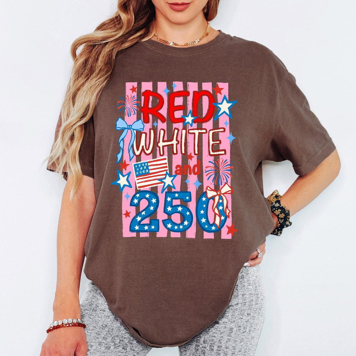Comfort Colors® 250 Years American Flag Shirt 4th of July Gift Shirts, Vintage Coquette Patriotic Shirt, Retro Independence Day Tee Copy