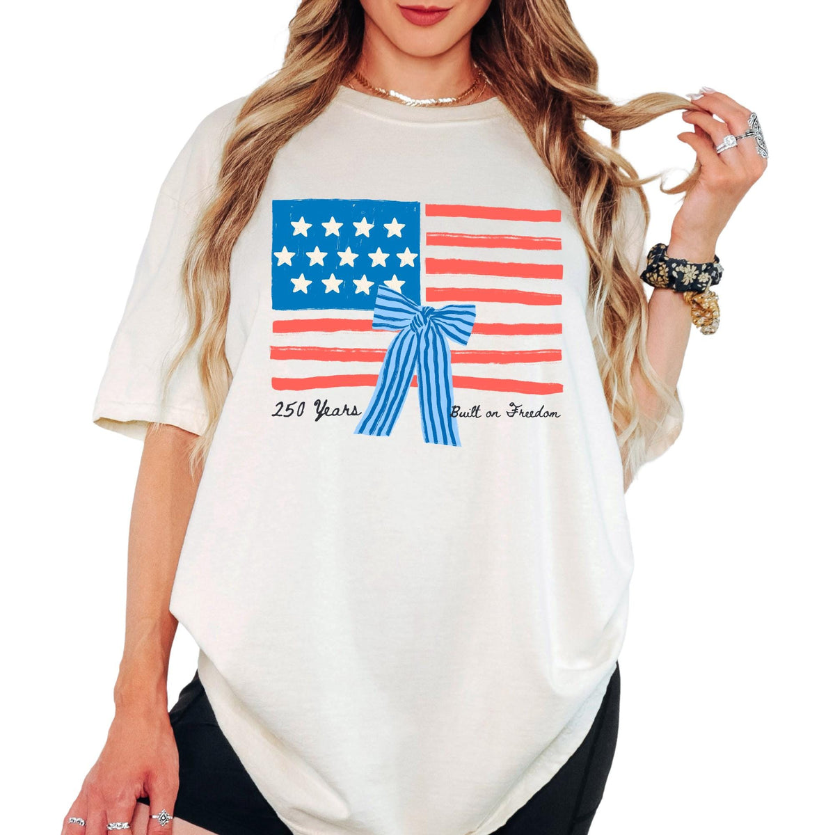 Comfort Colors® 250 Years American Flag Shirt 4th of July Gift Shirts, Vintage Coquette Patriotic Shirt, Retro Independence Day Tee Copy