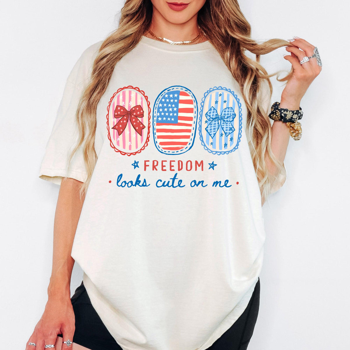 Comfort Colors® Freedom Looks Cute On Me Shirt 4th of July Gift Shirts, Coquette Patriotic Shirt, 250th Anniversary Retro Independence Tee