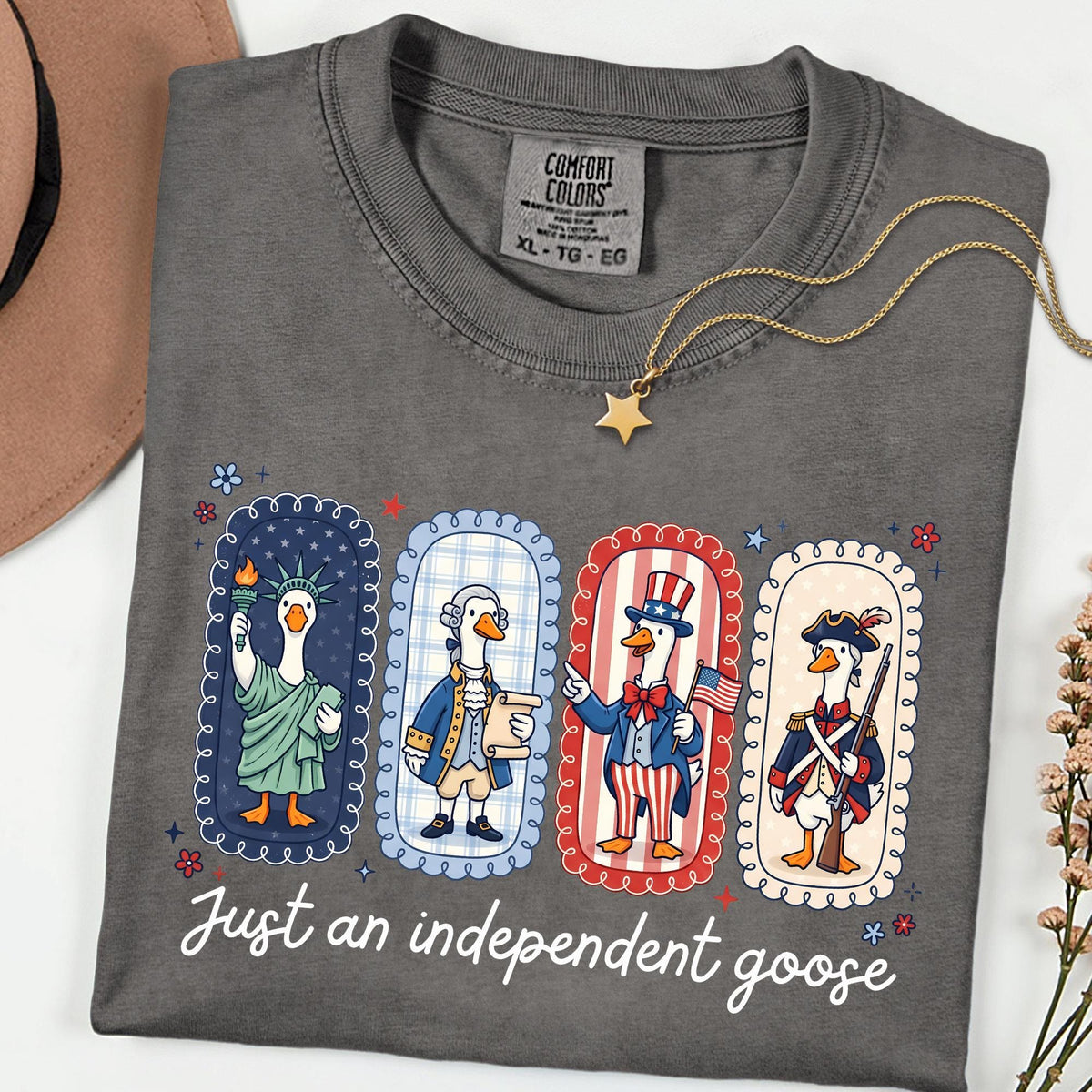 Comfort Colors® Just An Independent Goose Shirt, Funny 4th Of July Tee, Patriotic American Flag Shirts For Women