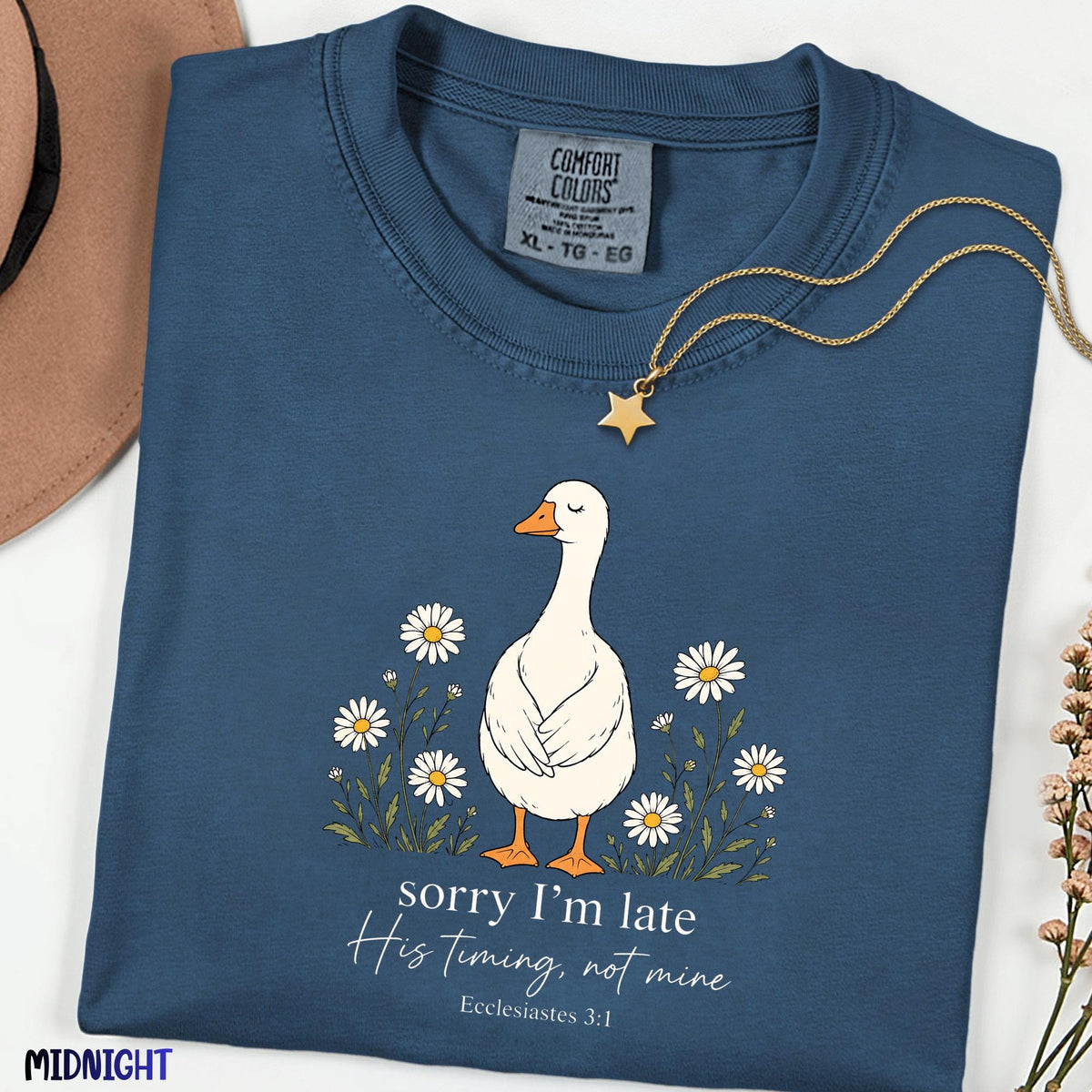 Comfort Colors® Silly Goose Christian Shirt, Sorry I'm Late His Timing Not Mine Tee, Funny Faith Based Shirt, Bible Verse Christian Gift