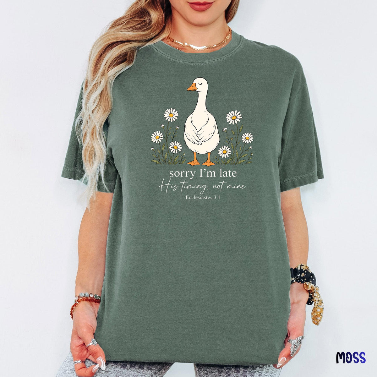 Comfort Colors® Silly Goose Christian Shirt, Sorry I'm Late His Timing Not Mine Tee, Funny Faith Based Shirt, Bible Verse Christian Gift