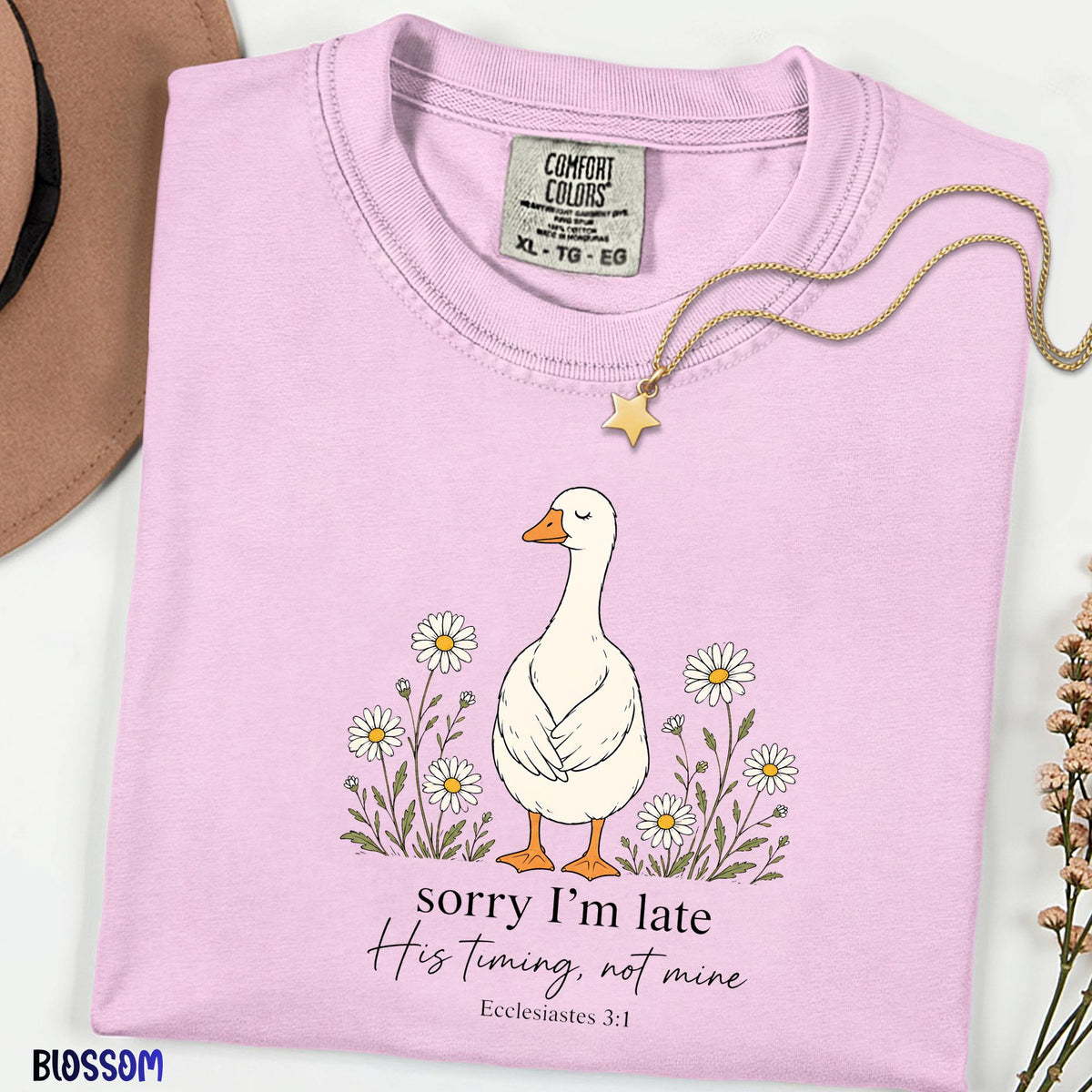 Comfort Colors® Silly Goose Christian Shirt, Sorry I'm Late His Timing Not Mine Tee, Funny Faith Based Shirt, Bible Verse Christian Gift