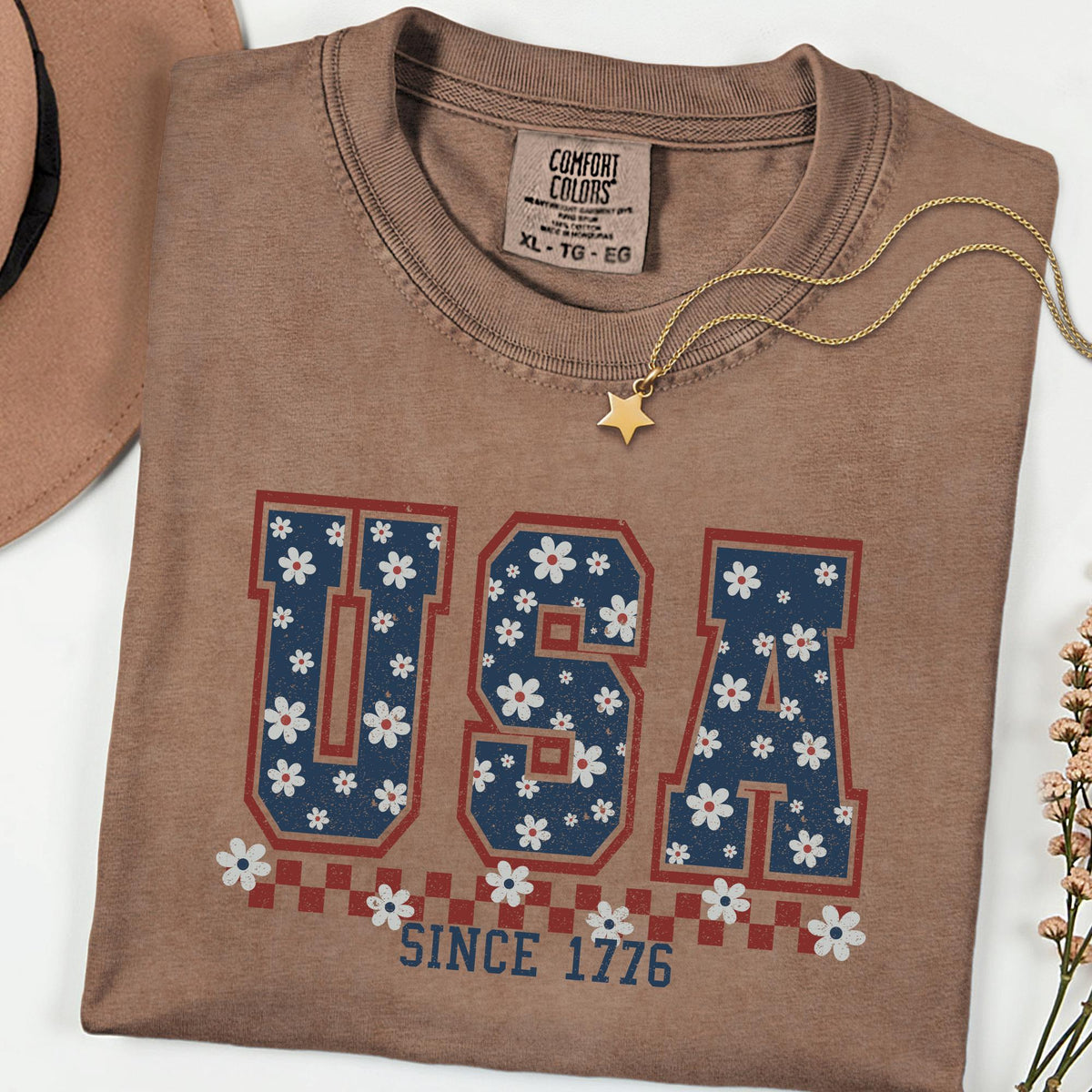 Comfort Colors® USA Since 1776 Shirt 4th of July Gift Shirts, Floral Patriotic Shirt, 250th Anniversary Retro Independence Day Tee