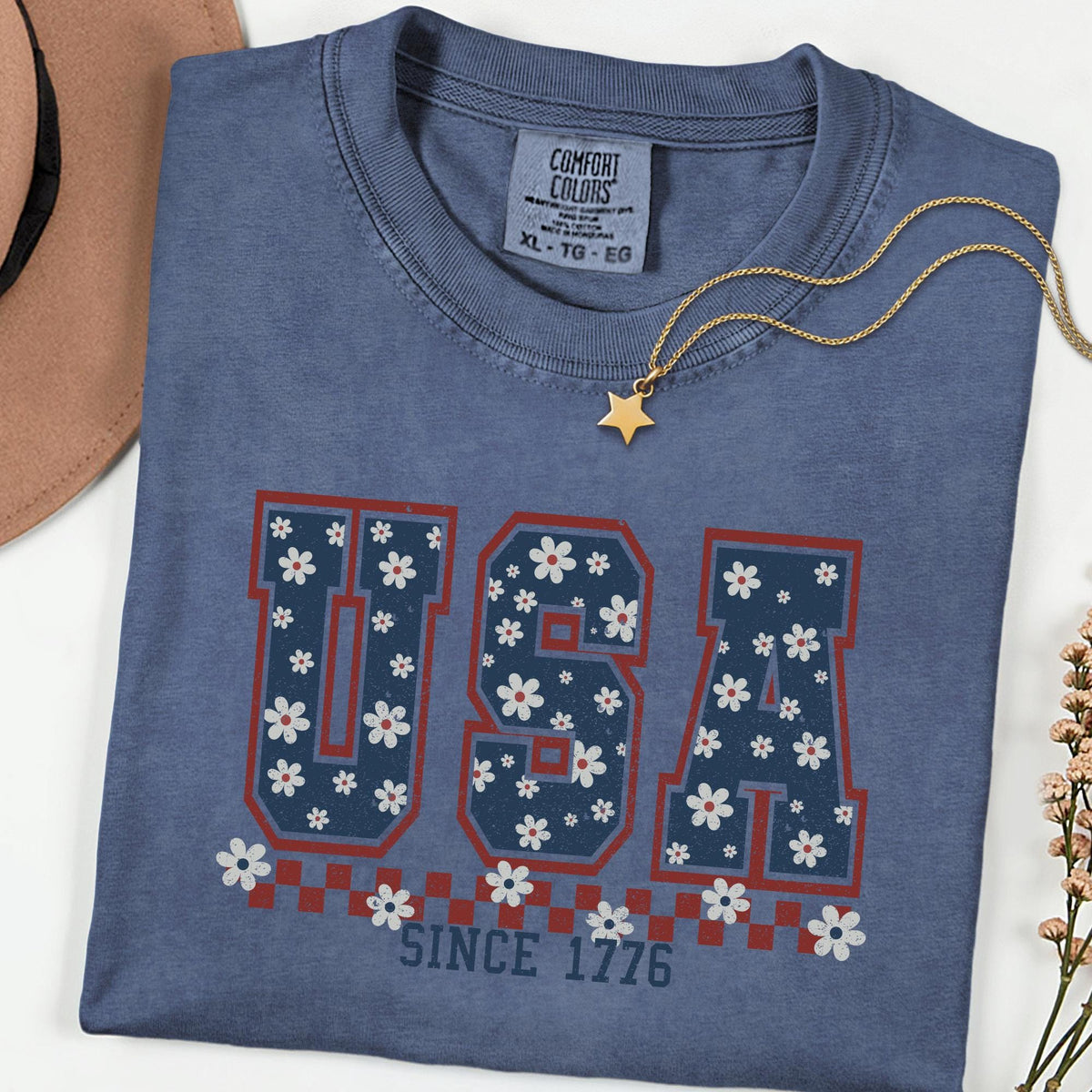 Comfort Colors® USA Since 1776 Shirt 4th of July Gift Shirts, Floral Patriotic Shirt, 250th Anniversary Retro Independence Day Tee