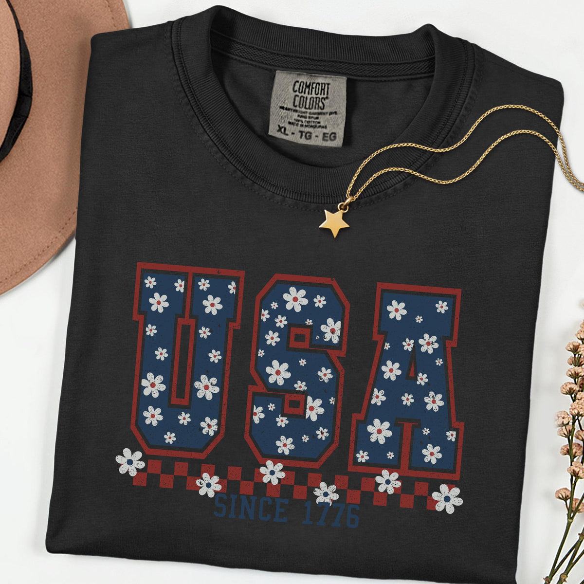 Comfort Colors® USA Since 1776 Shirt 4th of July Gift Shirts, Floral Patriotic Shirt, 250th Anniversary Retro Independence Day Tee