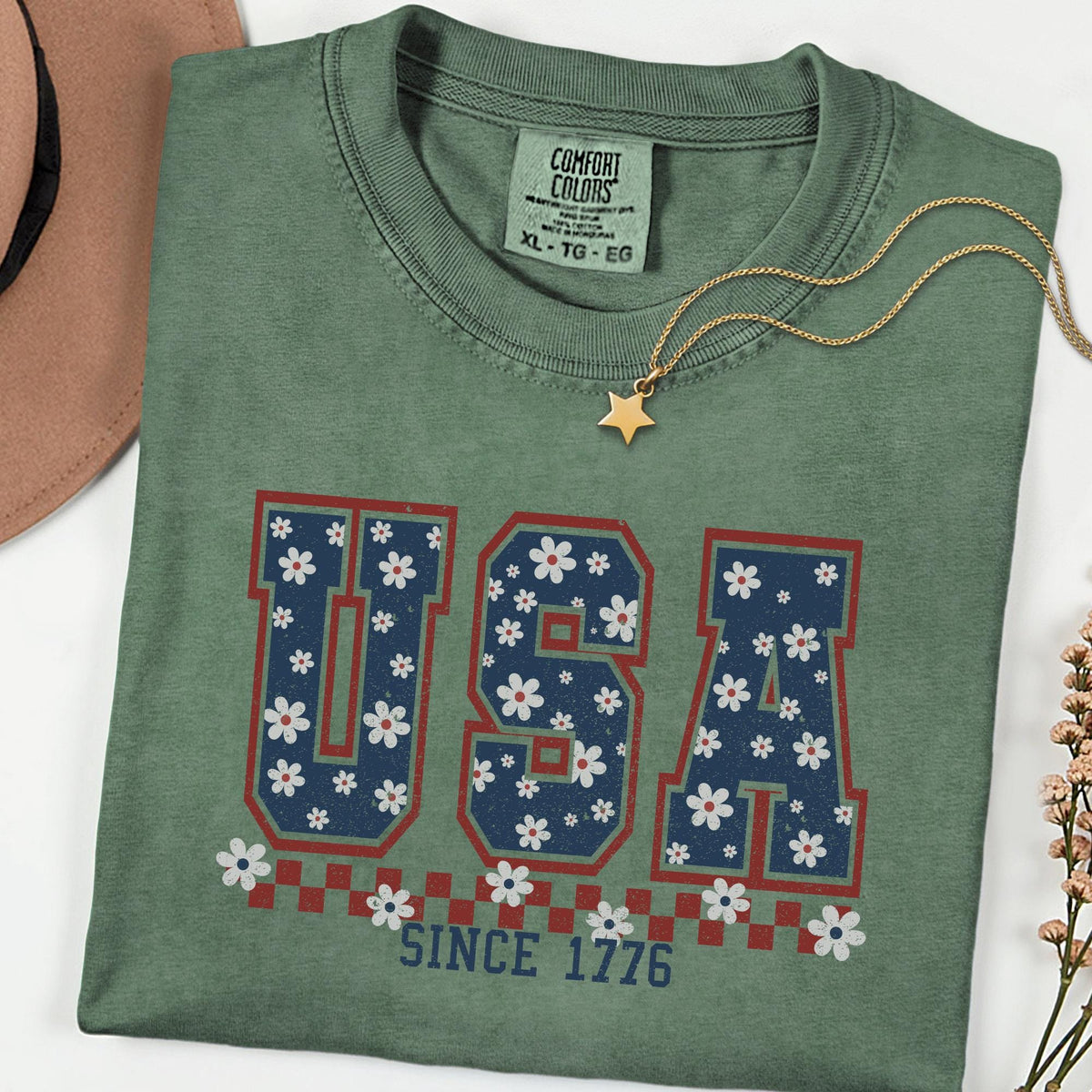 Comfort Colors® USA Since 1776 Shirt 4th of July Gift Shirts, Floral Patriotic Shirt, 250th Anniversary Retro Independence Day Tee