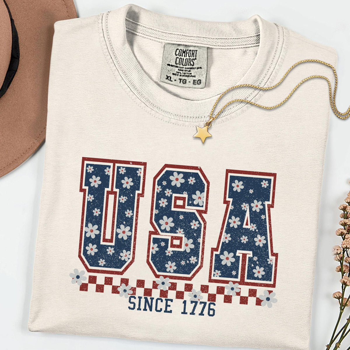 Comfort Colors® USA Since 1776 Shirt 4th of July Gift Shirts, Floral Patriotic Shirt, 250th Anniversary Retro Independence Day Tee