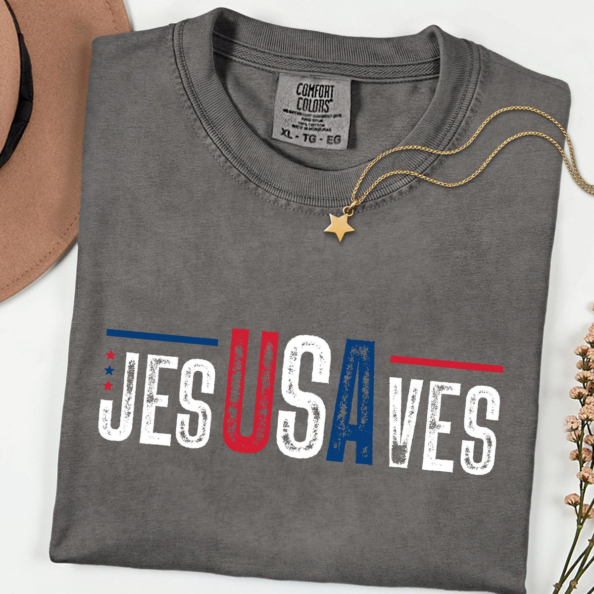 Comfort Colors® Jesus Saves Shirt 4th of July Gift Shirts, Faith Patriotic Shirt, 250th Anniversary Retro Independence Day Tee
