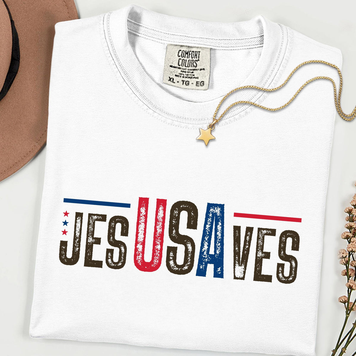 Comfort Colors® Jesus Saves Shirt 4th of July Gift Shirts, Faith Patriotic Shirt, 250th Anniversary Retro Independence Day Tee
