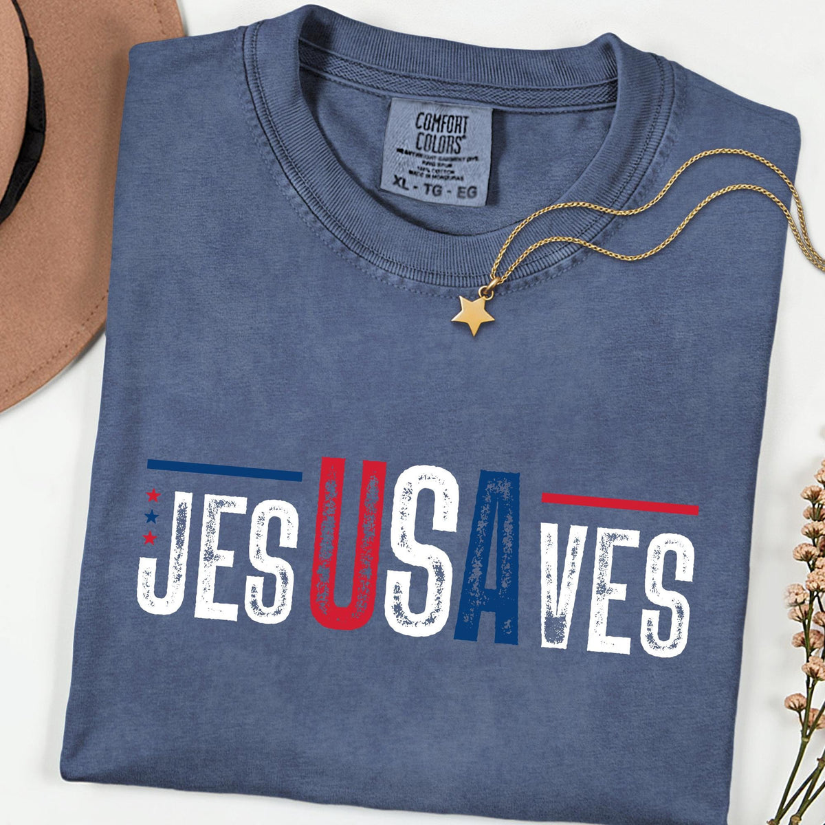 Comfort Colors® Jesus Saves Shirt 4th of July Gift Shirts, Faith Patriotic Shirt, 250th Anniversary Retro Independence Day Tee