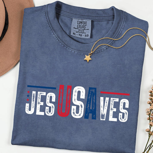 Comfort Colors® Jesus Saves Shirt 4th of July Gift Shirts, Faith Patriotic Shirt, 250th Anniversary Retro Independence Day Tee