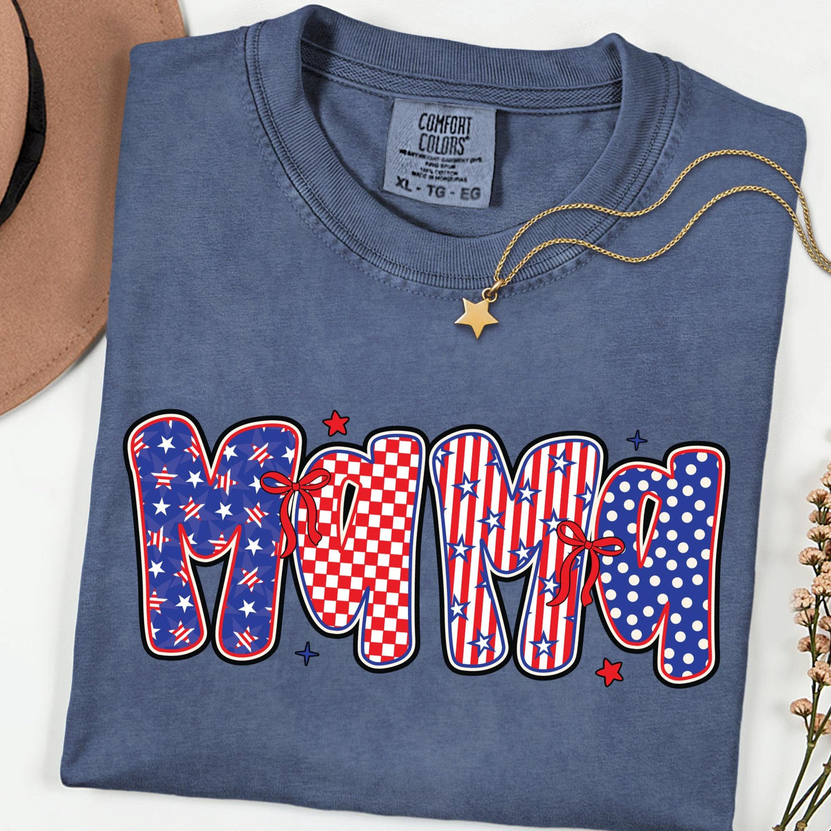 Comfort Colors® Patriotic Mama Shirt 4th of July New Mom Gift Shirts, 250th Anniversary Retro Independence Day Tee