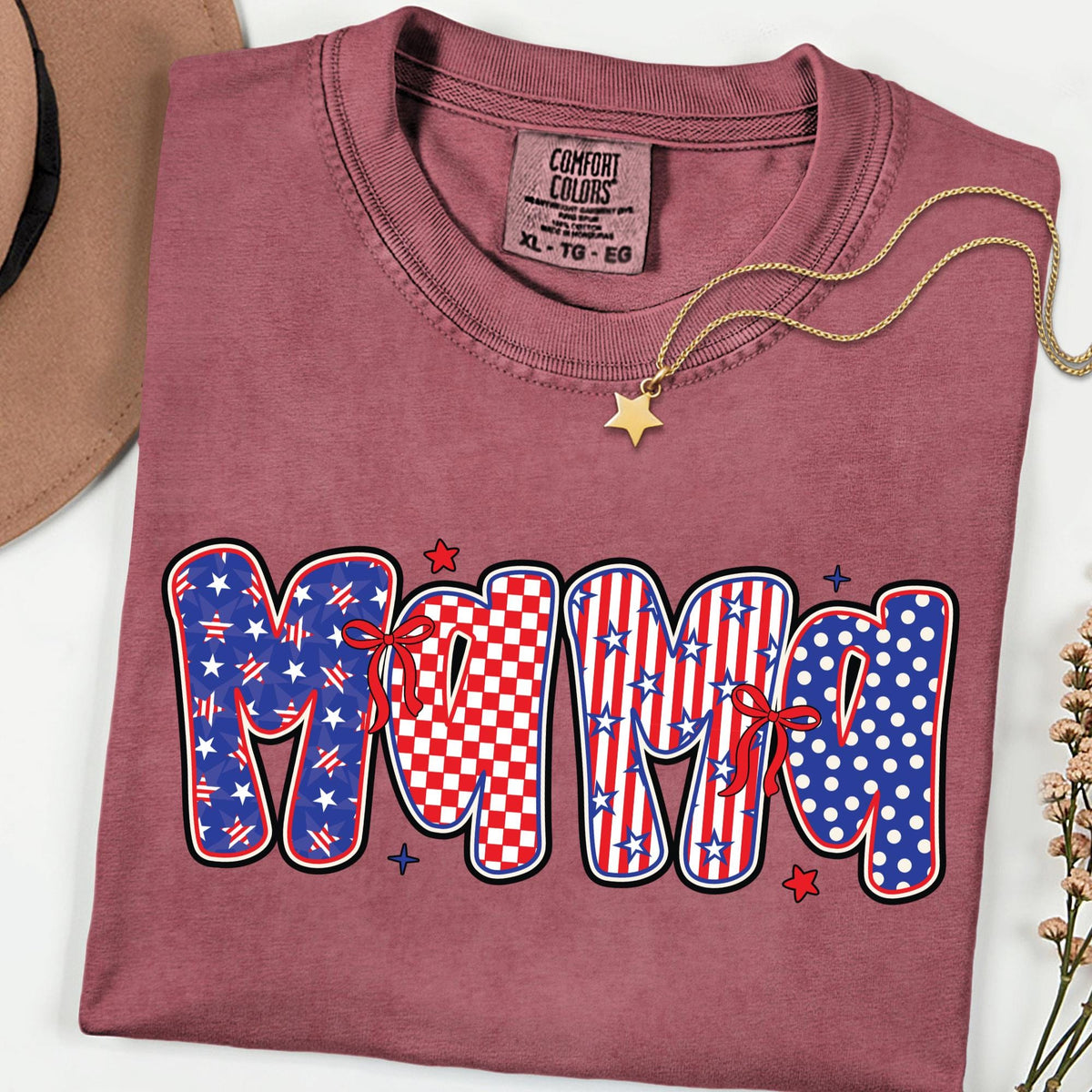 Comfort Colors® Patriotic Mama Shirt 4th of July New Mom Gift Shirts, 250th Anniversary Retro Independence Day Tee