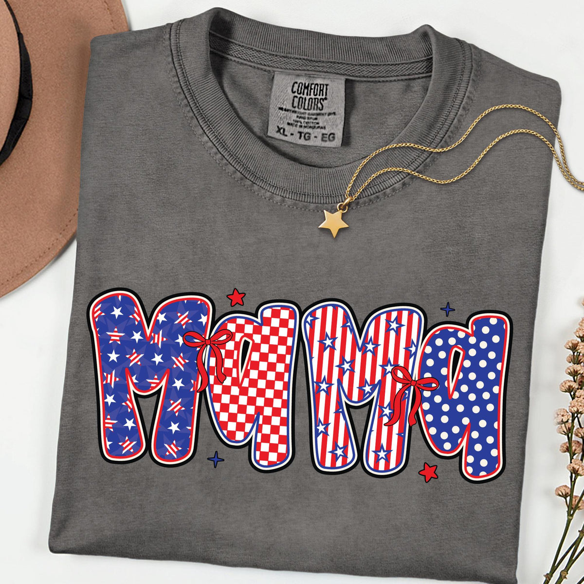 Comfort Colors® Patriotic Mama Shirt 4th of July New Mom Gift Shirts, 250th Anniversary Retro Independence Day Tee