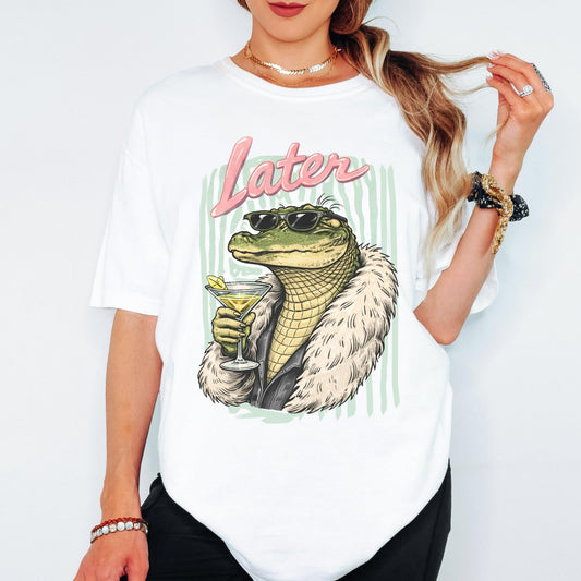 Comfort Colors® Furry Later Gator Shirt, Vintage Stripe Tee, Funny Beach Graphic Tee, Coastal Vacation T Shirt, Summer Ocean Lover Gift Top