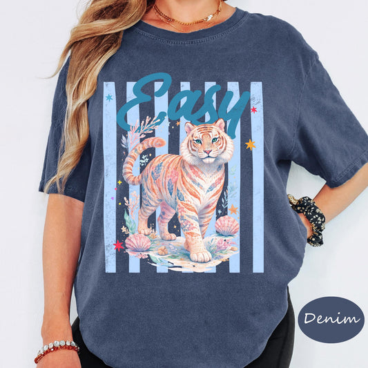 Comfort Colors® Easy Tiger Shirt, Vintage Stripe Tee, Funny Beach Graphic Tee, Coastal Vacation T Shirt, Summer Ocean Lover Gift Top