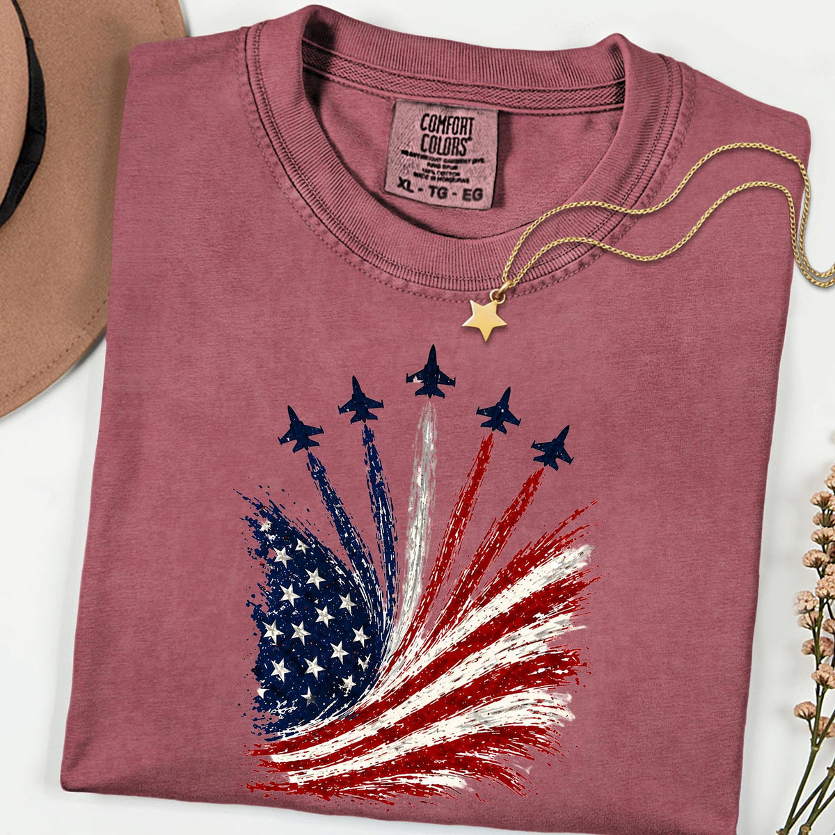 Comfort Colors® American Flag Airplanes Shirt, Patriotic Aviation 4th of July Gift